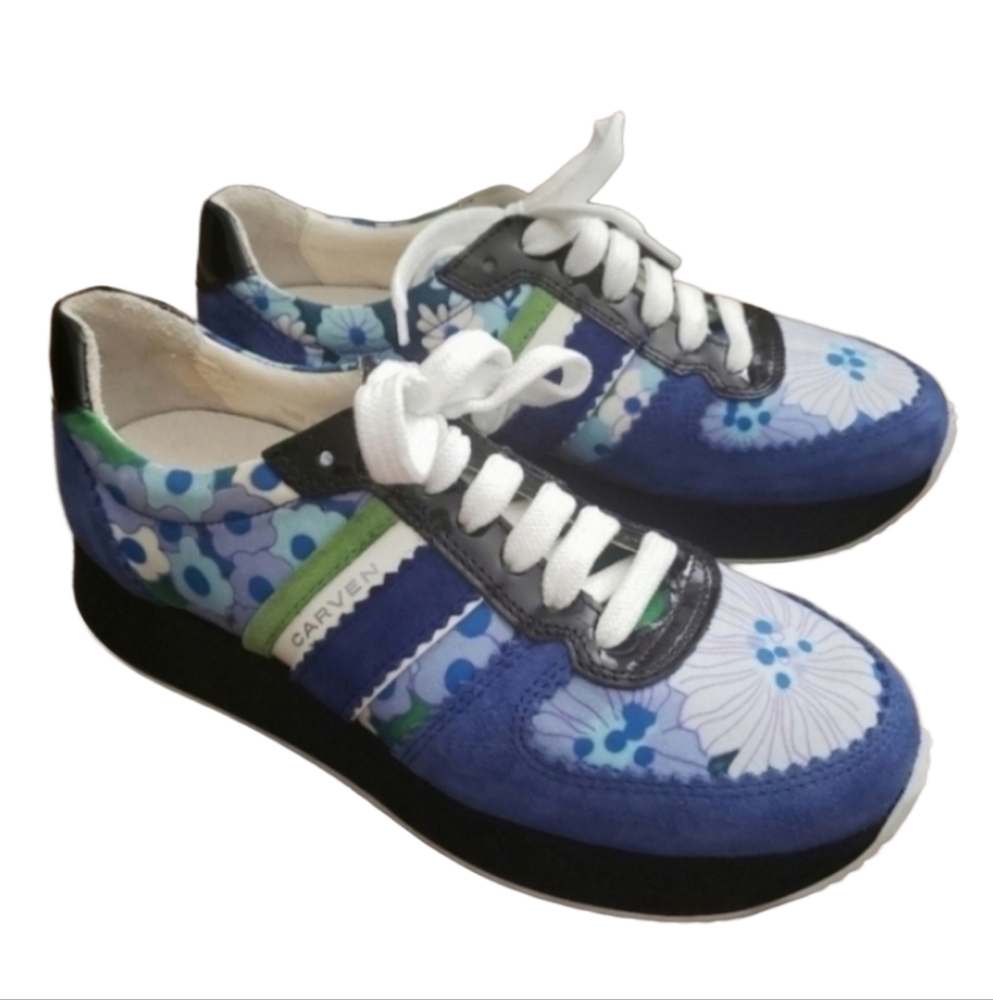Carven blue floral suede spain fashion sneakers